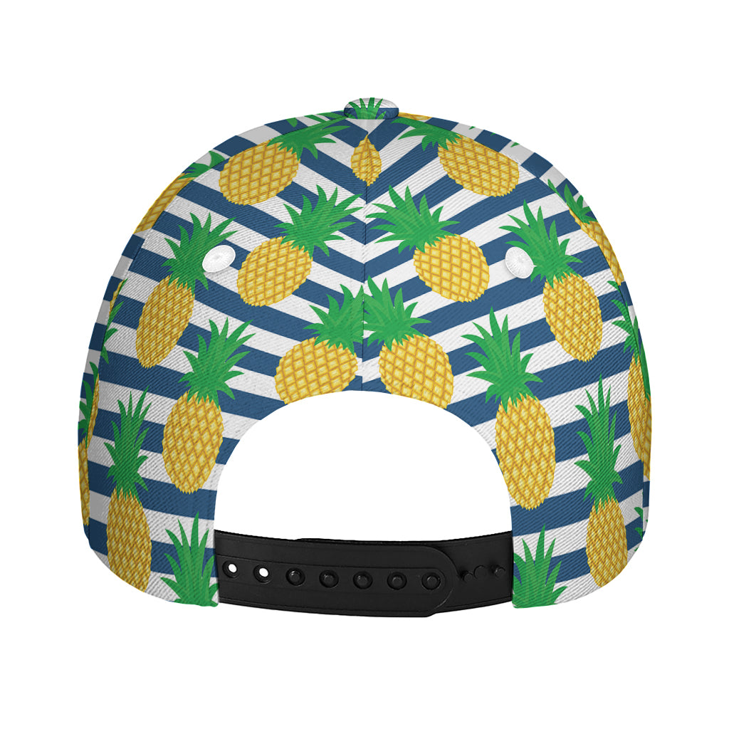 Blue Striped Pineapple Pattern Print Baseball Cap