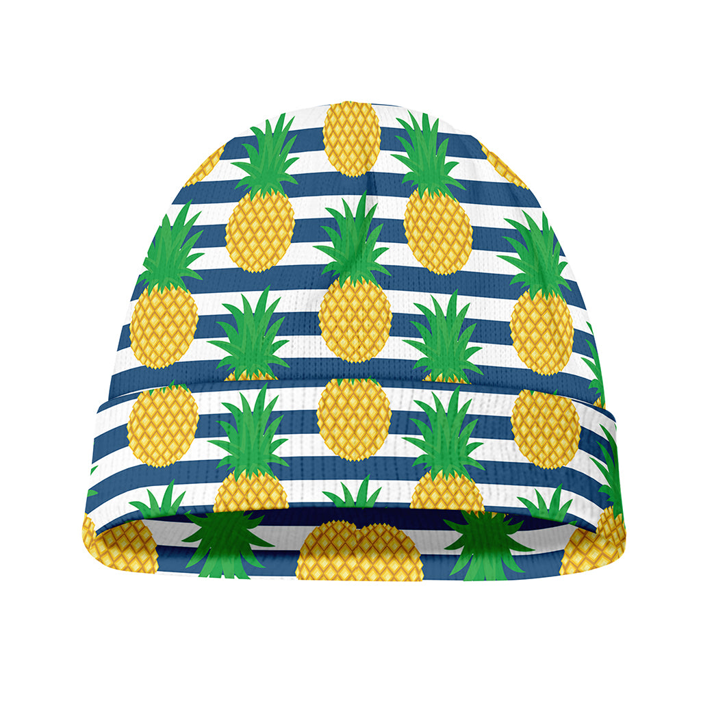 Blue Striped Pineapple Pattern Print Beanie