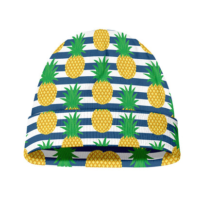 Blue Striped Pineapple Pattern Print Beanie