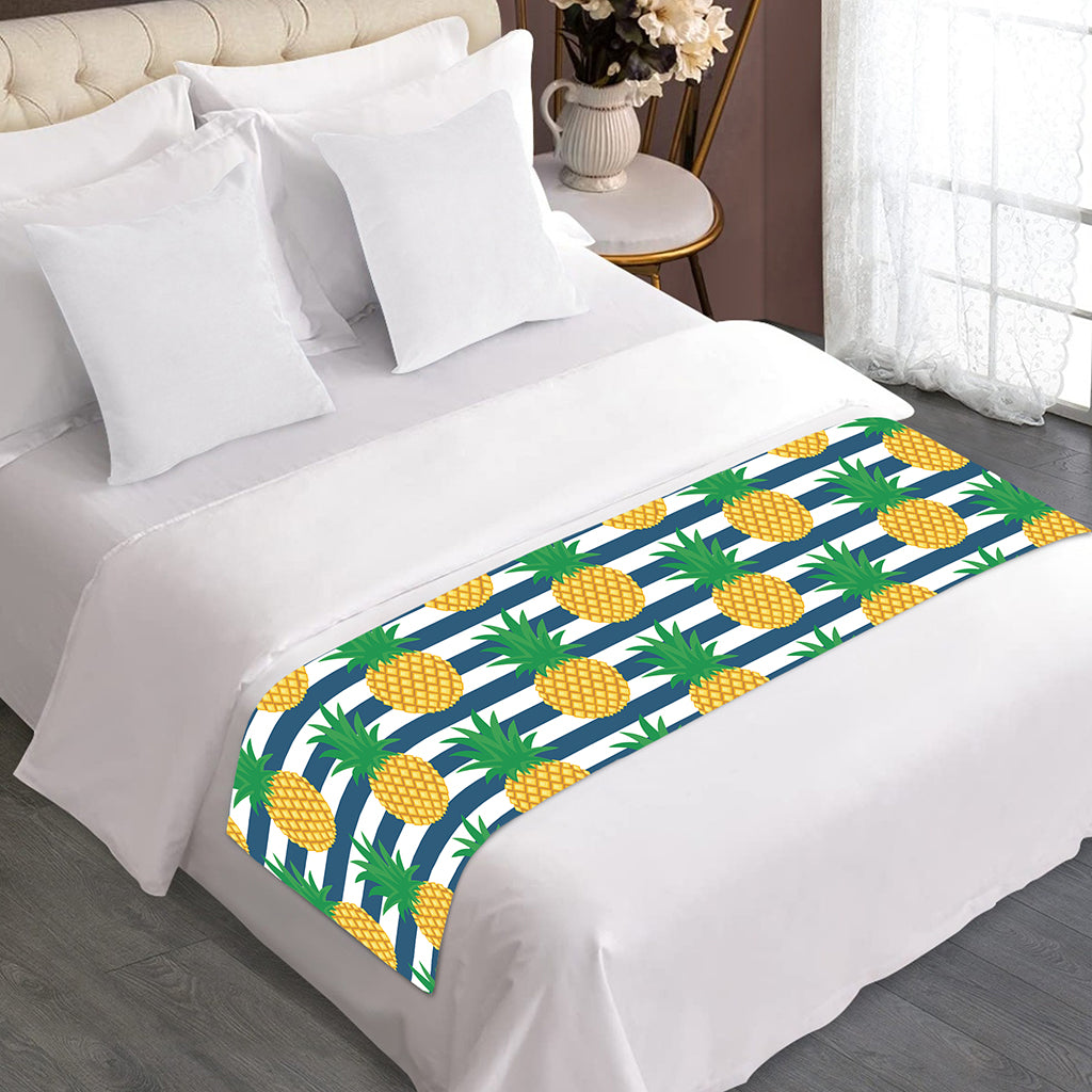 Blue Striped Pineapple Pattern Print Bed Runner