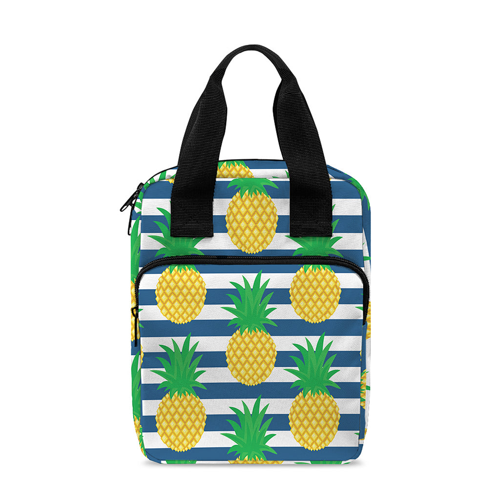 Blue Striped Pineapple Pattern Print Bible Tote Bag