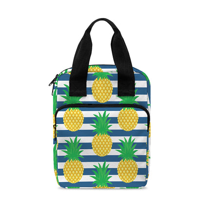 Blue Striped Pineapple Pattern Print Bible Tote Bag