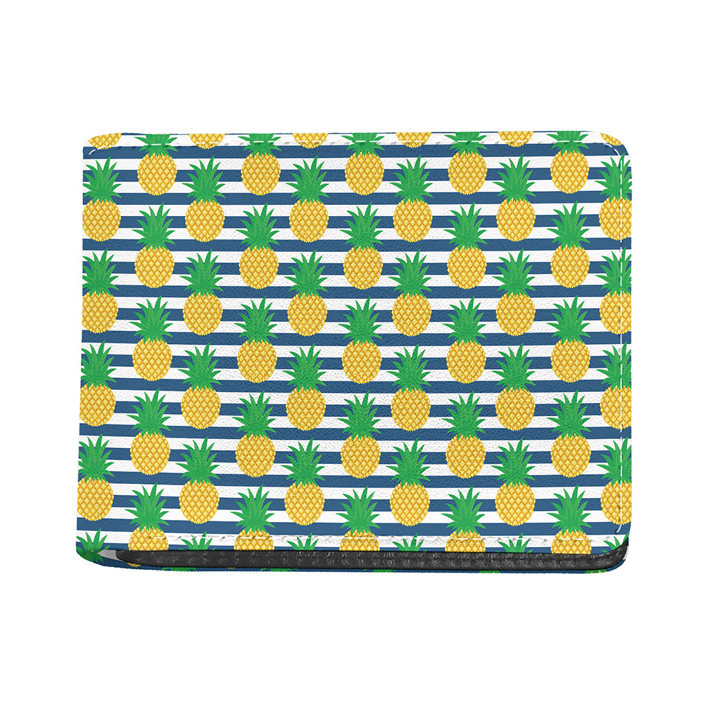 Blue Striped Pineapple Pattern Print Bifold Wallet