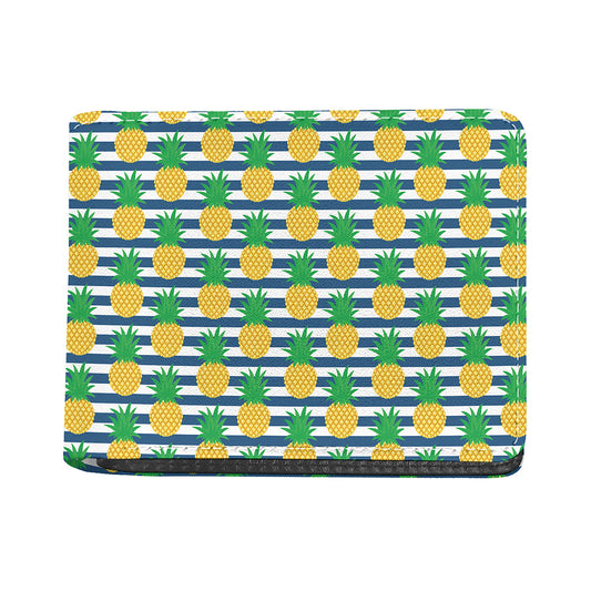 Blue Striped Pineapple Pattern Print Bifold Wallet