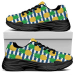Blue Striped Pineapple Pattern Print Black Chunky Shoes