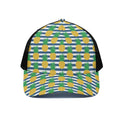 Blue Striped Pineapple Pattern Print Black Mesh Trucker Hat
