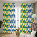 Blue Striped Pineapple Pattern Print Blackout Pencil Pleat Curtains