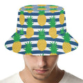 Blue Striped Pineapple Pattern Print Bucket Hat