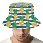 Blue Striped Pineapple Pattern Print Bucket Hat