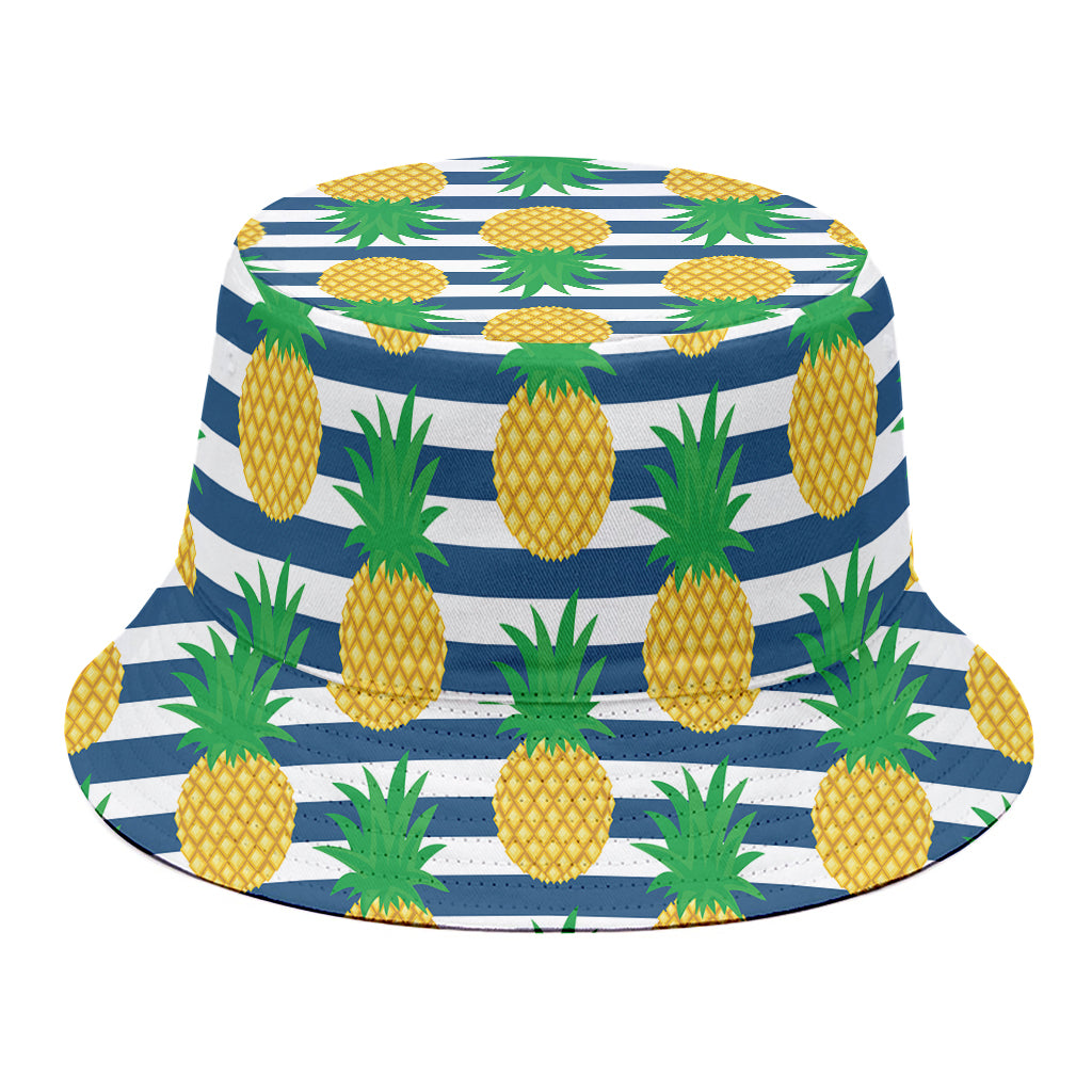 Blue Striped Pineapple Pattern Print Bucket Hat