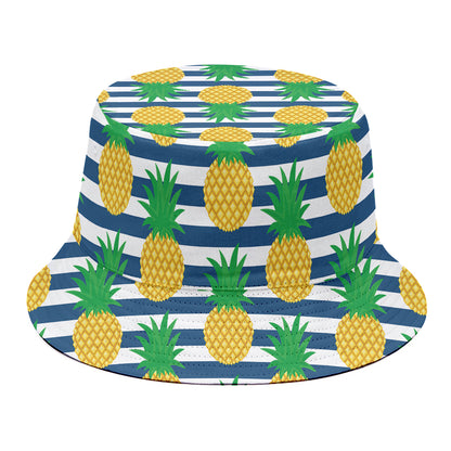 Blue Striped Pineapple Pattern Print Bucket Hat