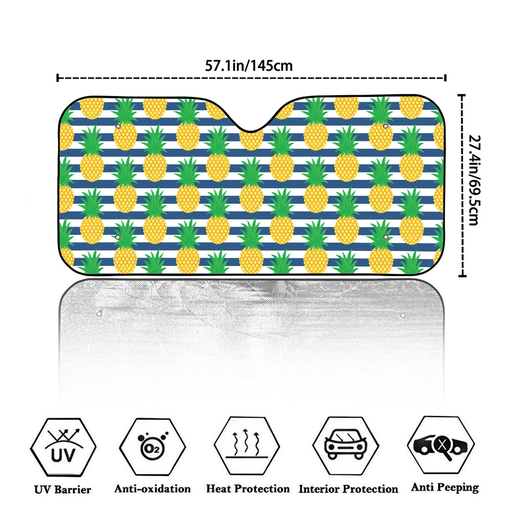 Blue Striped Pineapple Pattern Print Car Windshield Sun Shade