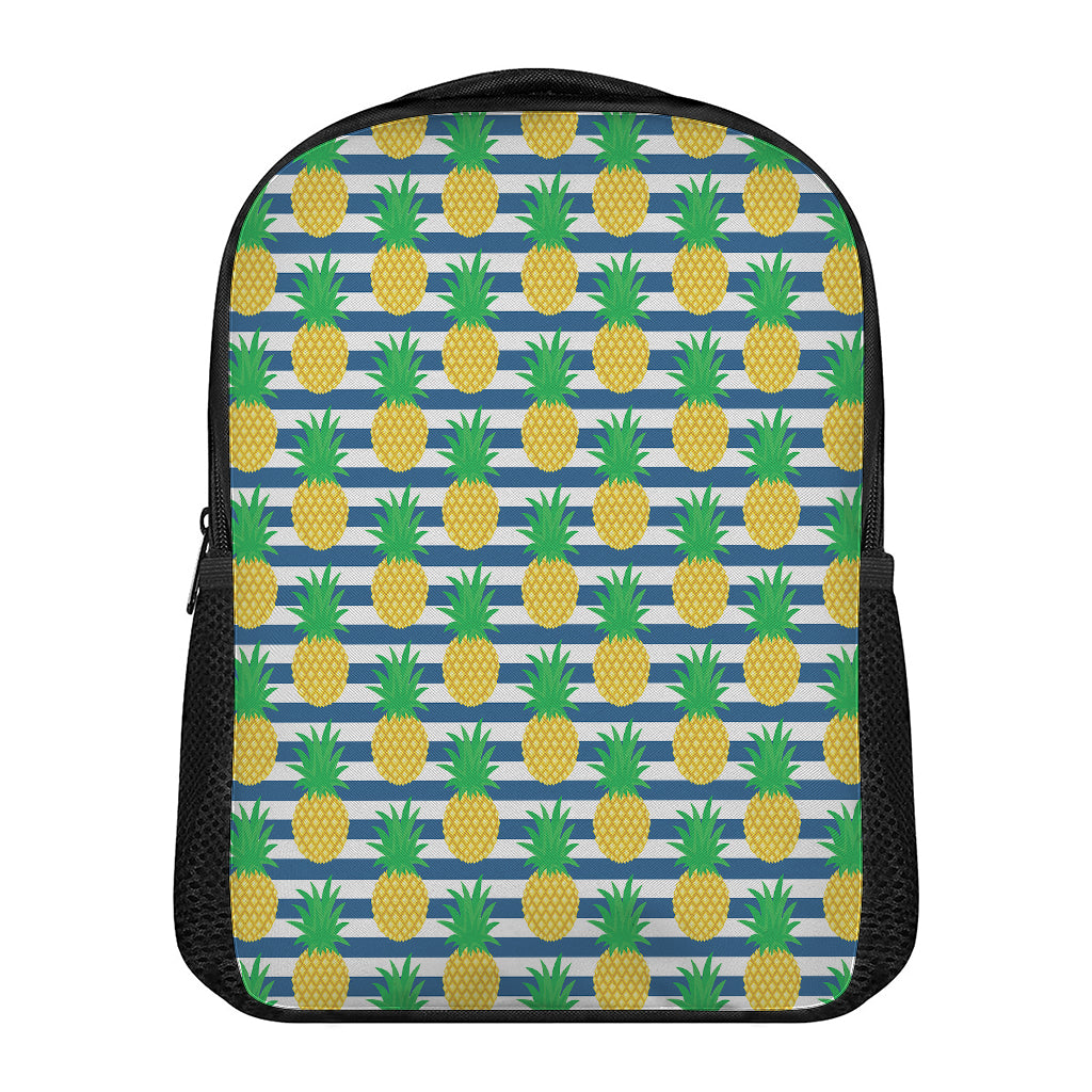 Blue Striped Pineapple Pattern Print Casual Backpack