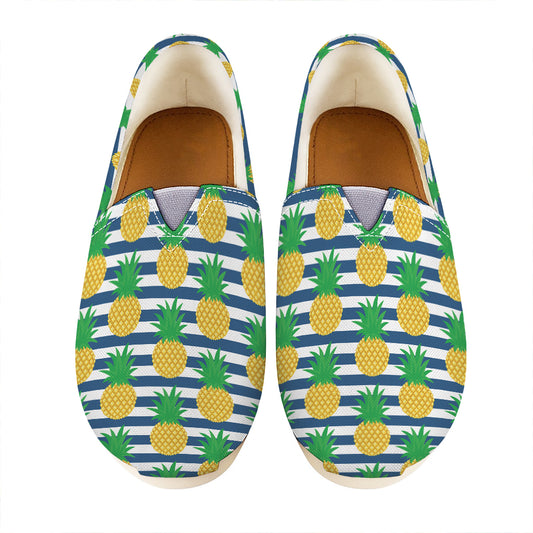Blue Striped Pineapple Pattern Print Casual Shoes