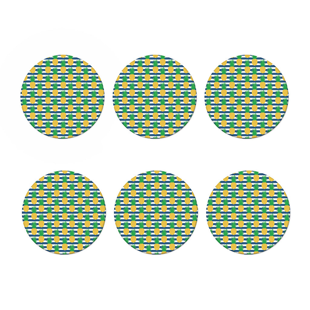 Blue Striped Pineapple Pattern Print Coaster Set