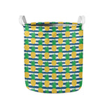 Blue Striped Pineapple Pattern Print Collapsible Laundry Basket