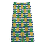 Blue Striped Pineapple Pattern Print Cotton Front Slit Maxi Skirt