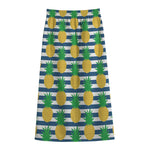 Blue Striped Pineapple Pattern Print Cotton Front Slit Maxi Skirt