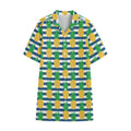 Blue Striped Pineapple Pattern Print Cotton Hawaiian Shirt