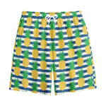 Blue Striped Pineapple Pattern Print Cotton Shorts