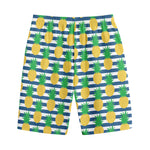 Blue Striped Pineapple Pattern Print Cotton Shorts
