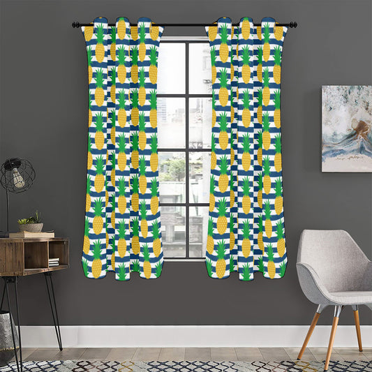 Blue Striped Pineapple Pattern Print Curtain