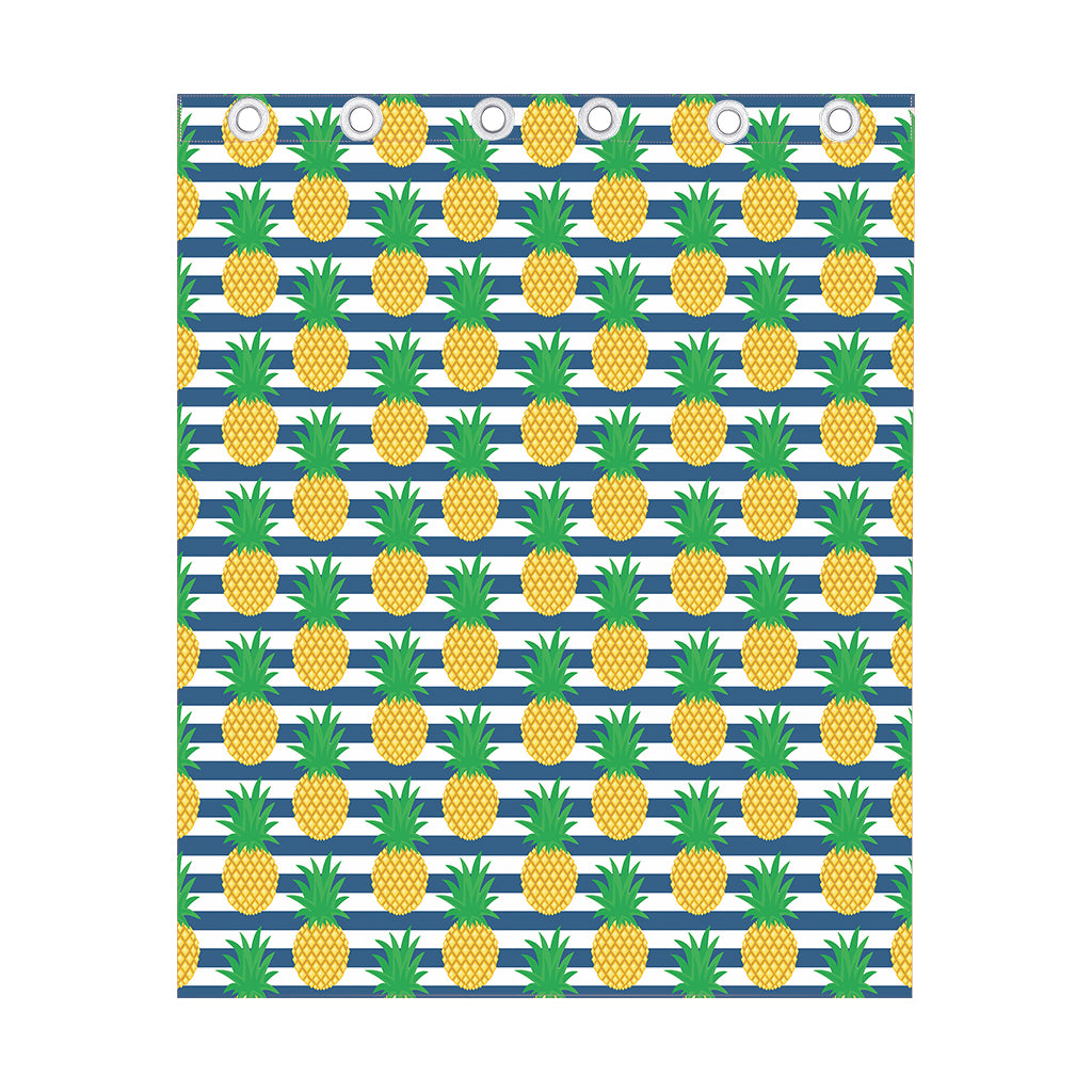 Blue Striped Pineapple Pattern Print Curtain