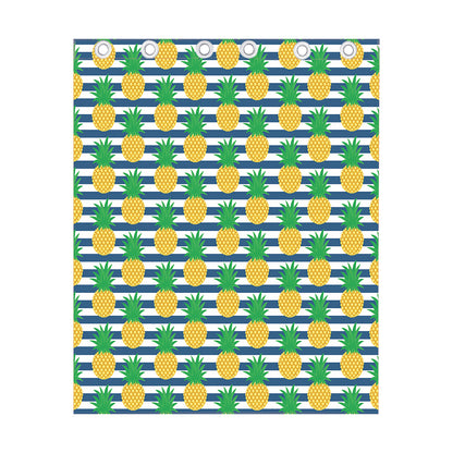 Blue Striped Pineapple Pattern Print Curtain