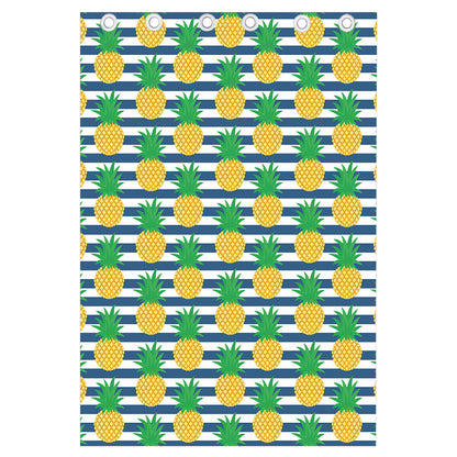 Blue Striped Pineapple Pattern Print Curtain