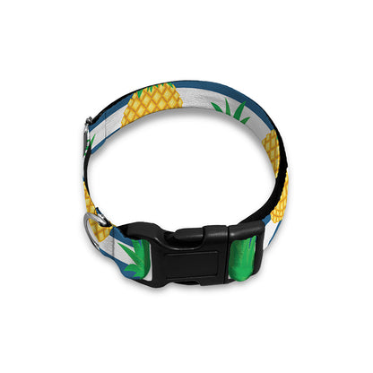 Blue Striped Pineapple Pattern Print Dog Collar