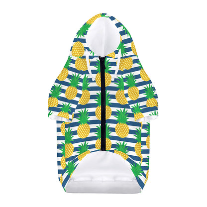 Blue Striped Pineapple Pattern Print Dog Zip Up Hoodie