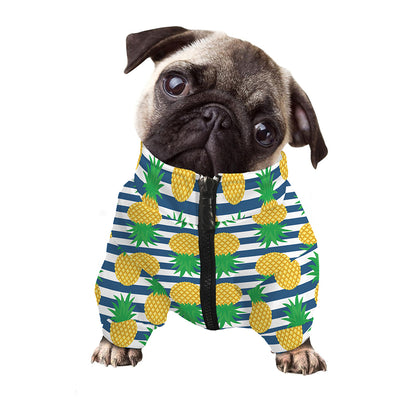 Blue Striped Pineapple Pattern Print Dog Zip Up Jacket