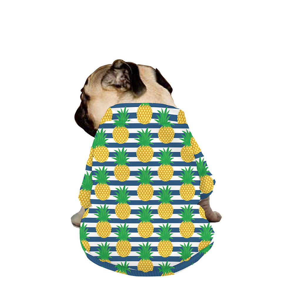 Blue Striped Pineapple Pattern Print Dog Zip Up Jacket