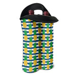 Blue Striped Pineapple Pattern Print Double Neoprene Wine Tote