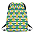 Blue Striped Pineapple Pattern Print Drawstring Backpack