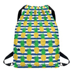 Blue Striped Pineapple Pattern Print Drawstring Backpack