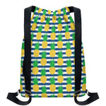 Blue Striped Pineapple Pattern Print Drawstring Backpack