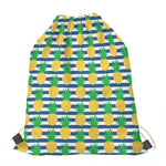 Blue Striped Pineapple Pattern Print Drawstring Bag