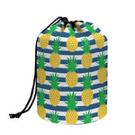 Blue Striped Pineapple Pattern Print Drawstring Makeup Bag