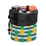 Blue Striped Pineapple Pattern Print Drawstring Makeup Bag