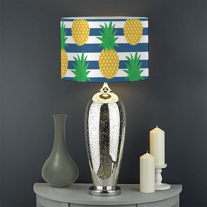 Blue Striped Pineapple Pattern Print Drum Lamp Shade