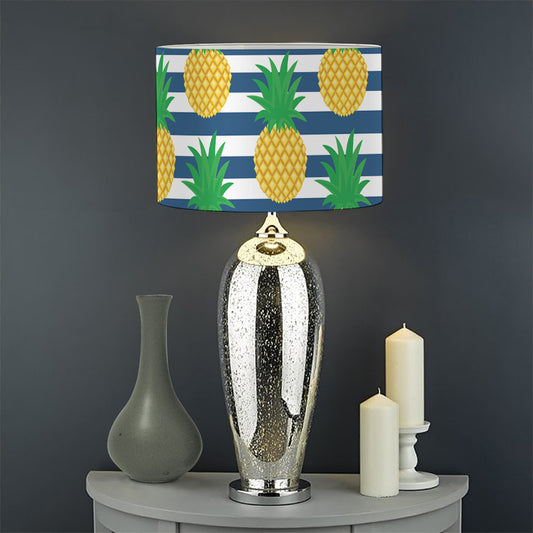 Blue Striped Pineapple Pattern Print Drum Lamp Shade