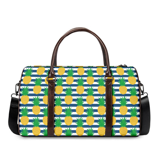 Blue Striped Pineapple Pattern Print Duffle Bag
