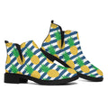 Blue Striped Pineapple Pattern Print Flat Ankle Boots