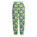 Blue Striped Pineapple Pattern Print Fleece Lined Knit Pants