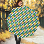 Blue Striped Pineapple Pattern Print Foldable Umbrella