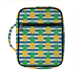 Blue Striped Pineapple Pattern Print Front Pocket Bible Bag