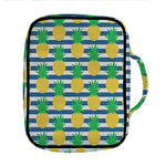 Blue Striped Pineapple Pattern Print Front Pocket Bible Bag