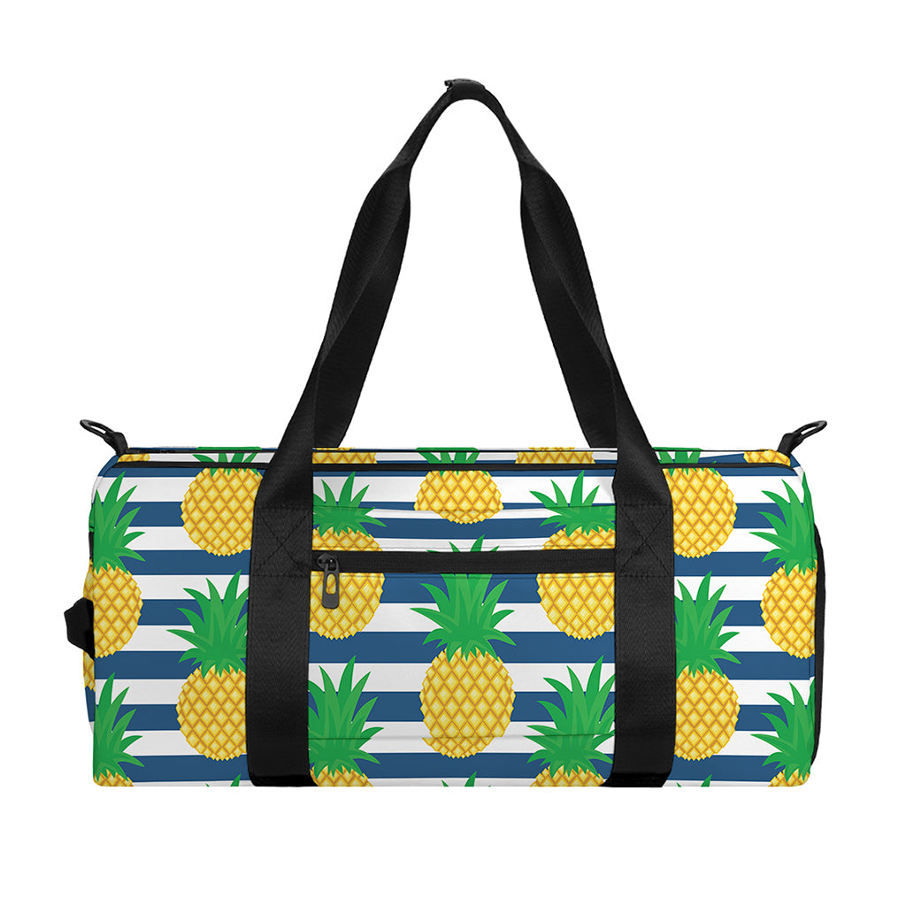 Blue Striped Pineapple Pattern Print Gym Bag