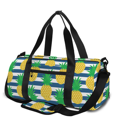 Blue Striped Pineapple Pattern Print Gym Bag